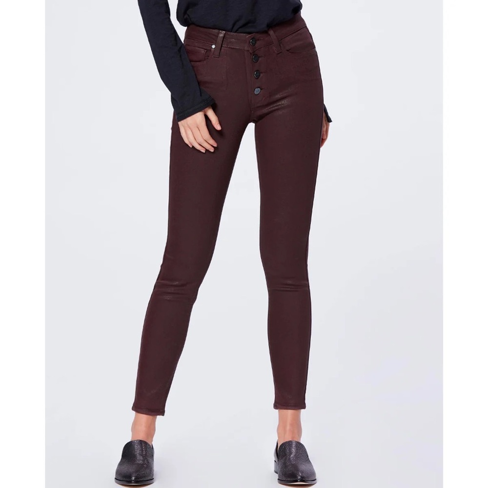 Paige Denim Hoxton High Rise Ankle Ultra Skinny Jeans in Coated Brown Button Fly